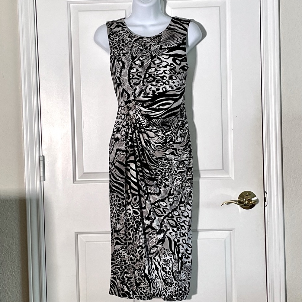 Snake-print Drape Front Midi Dress